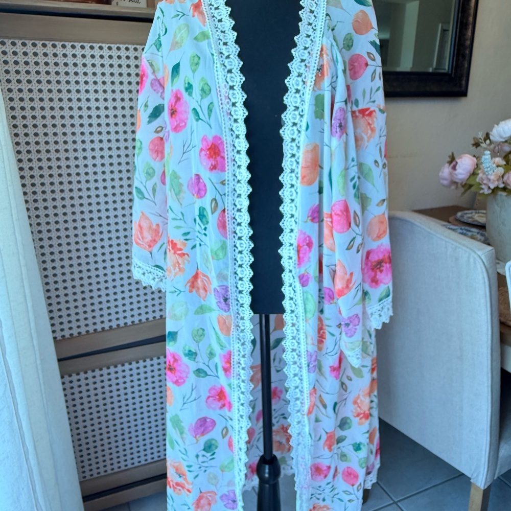 LuLaRoe Floral Swim Coverup with Lace Trim